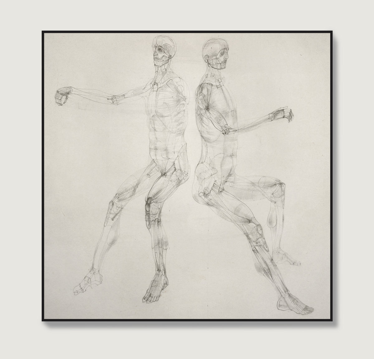 Anatomy art print depicting the human body, with two seated figures.