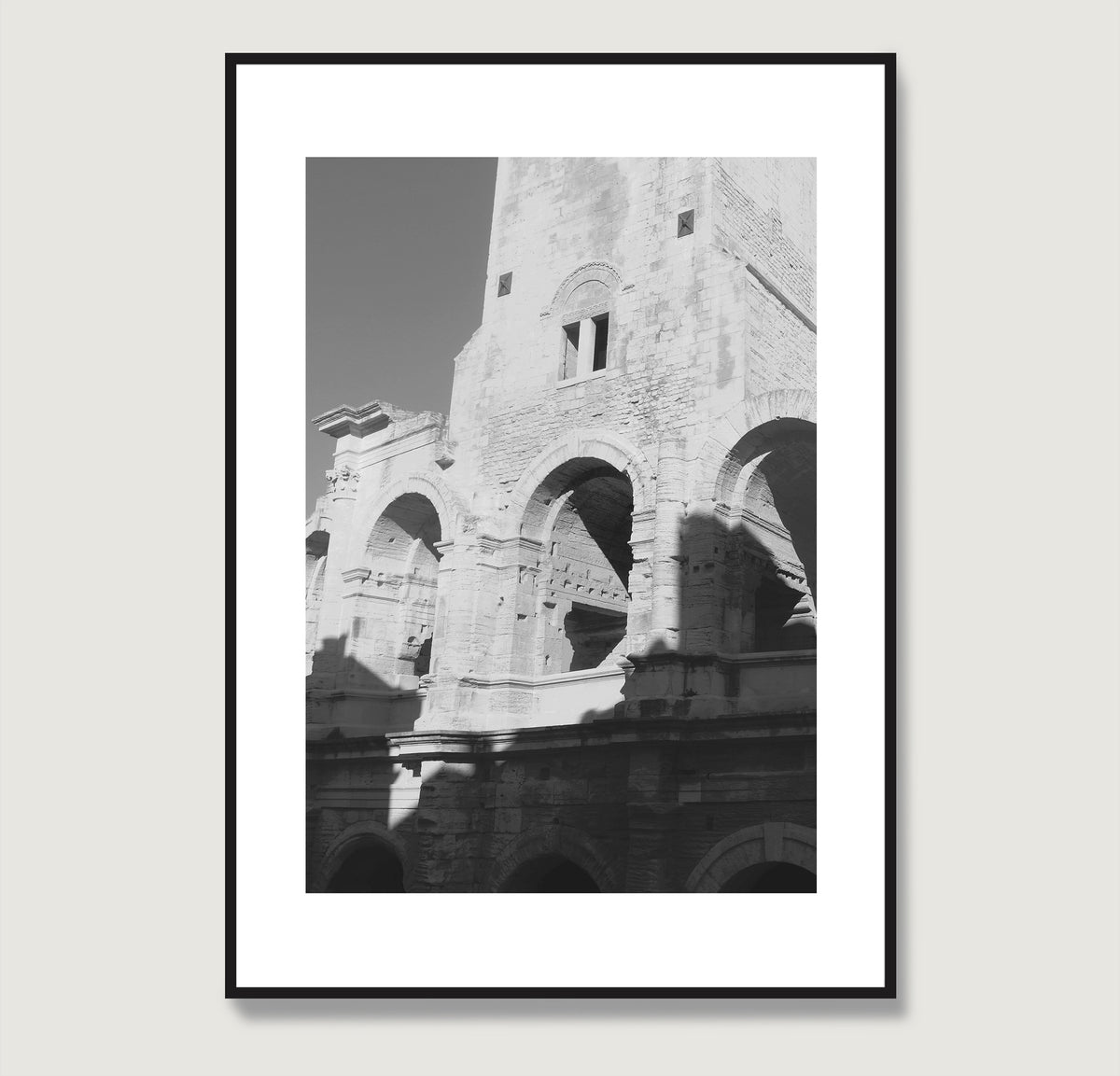 Black and white photography art print that depicts ancient architecture.