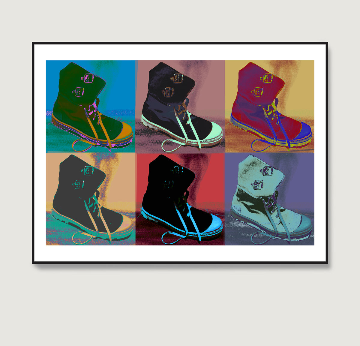 Colorful pop art art print with boots.