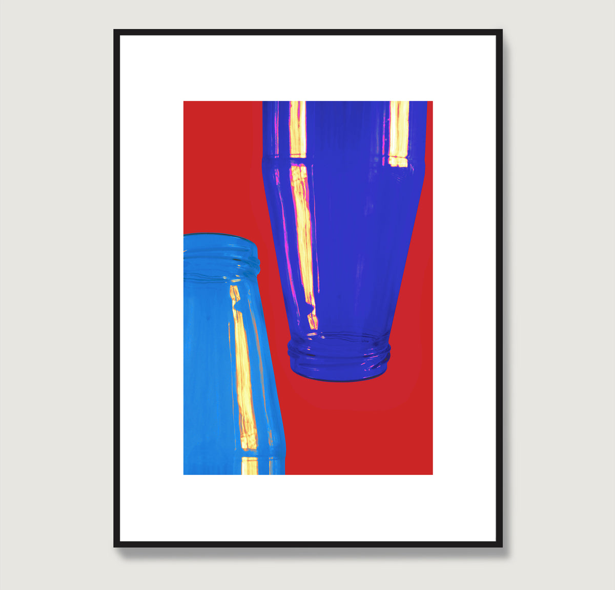 Minimalist graphic art print with bright red and blue colors.