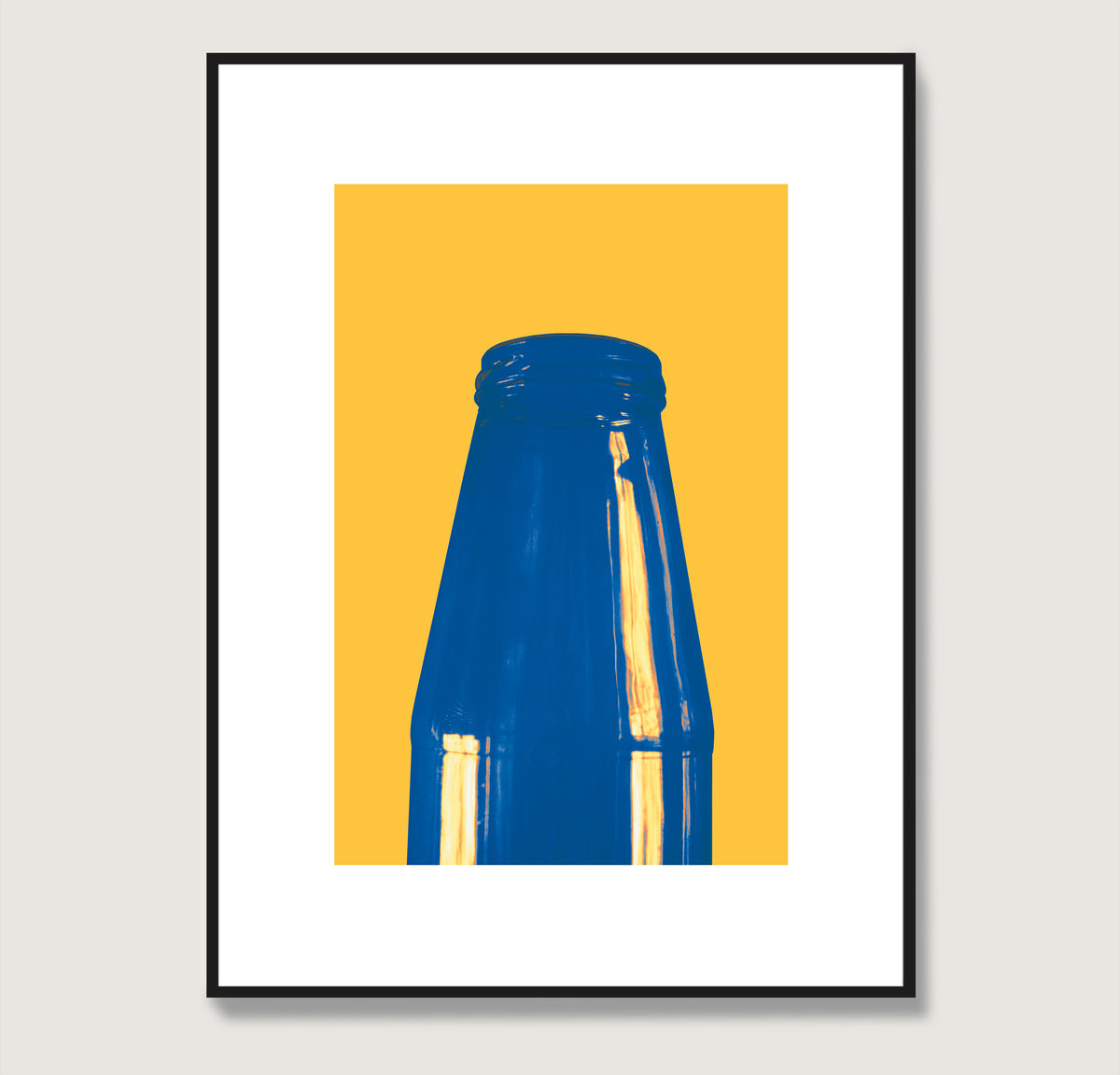 Minimalist graphic art print with blue and yellow.