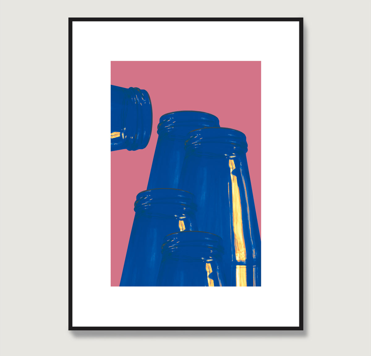 Pink and blue graphic art print.