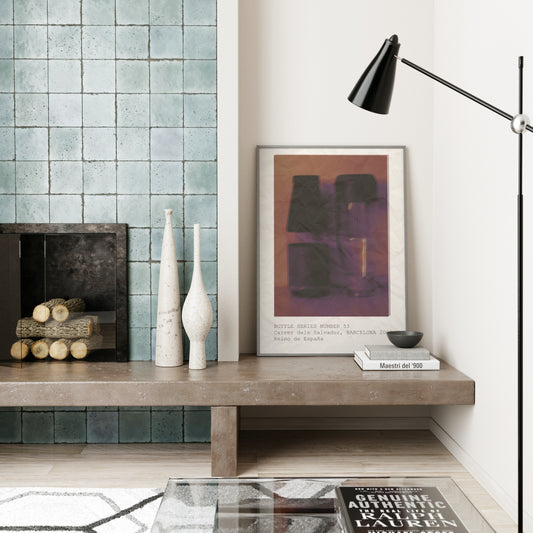 Intense colors, moody artistic photography art print in a mid-century modern interior.