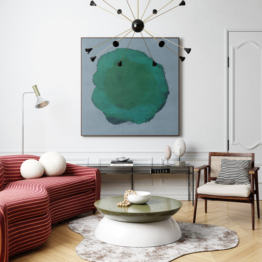 Emerald green abstract contemporary art print in a parisian chic interior.