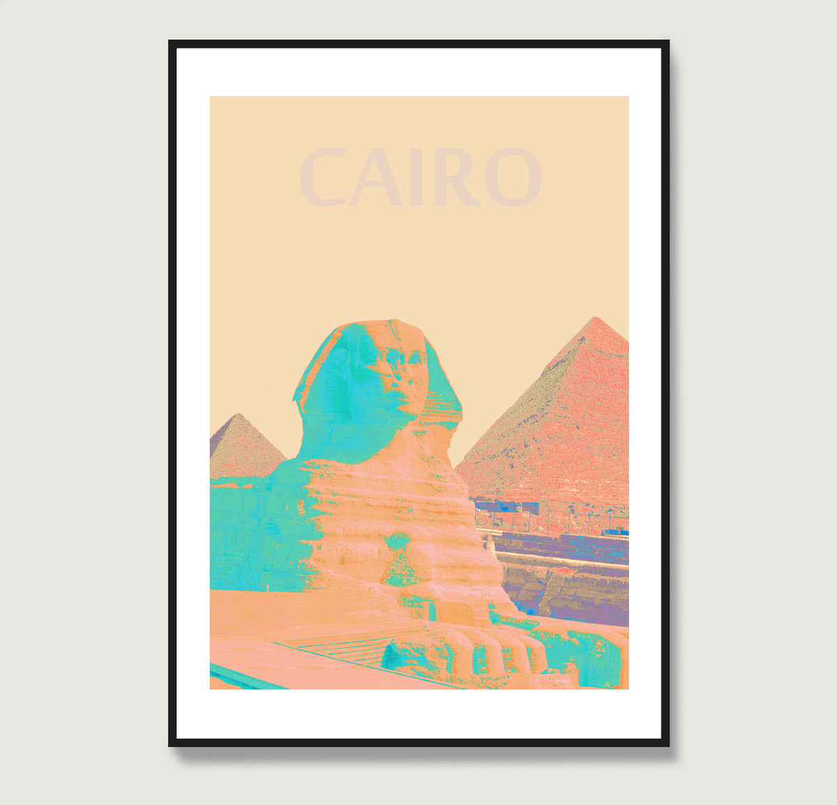 Travel poster Cairo landmark colorful art print.