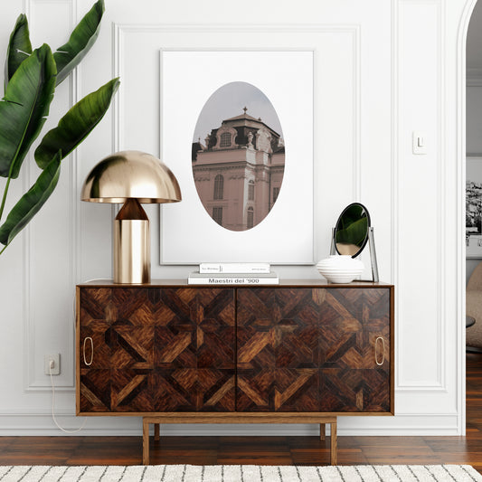 Architectural corner of a Vienna building, pastel colors photography art print in a chic apartment.