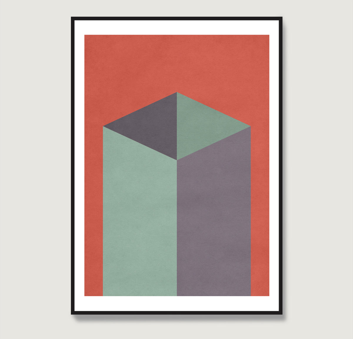 Red and green geometric graphic art print.
