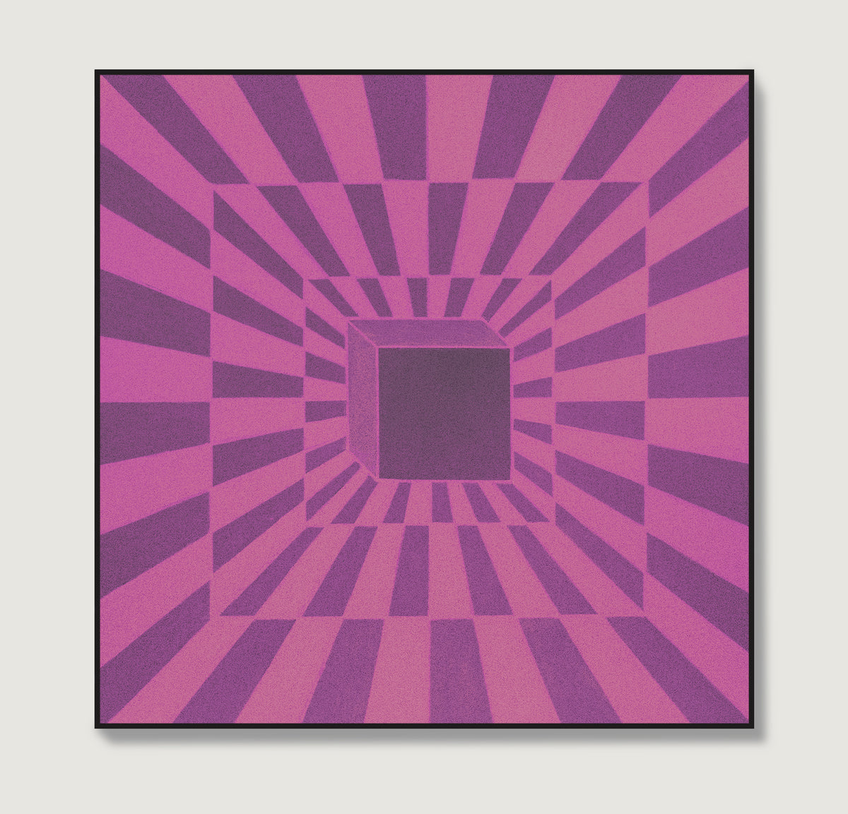 Framed artwork with a purple and pink geometric pattern