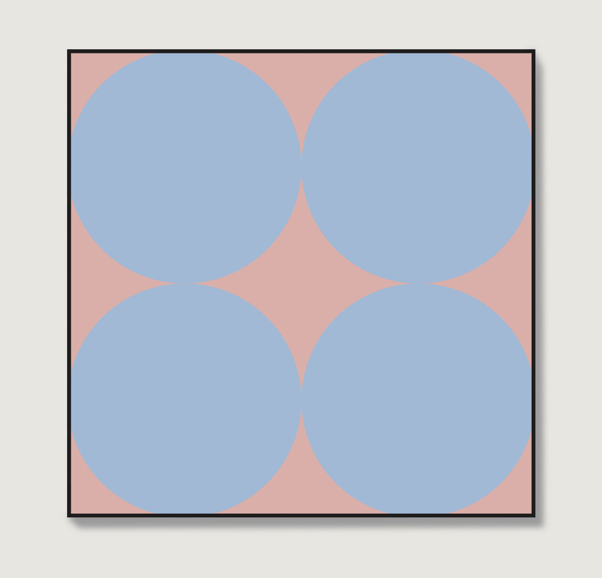 Contemporary minimalist art print with blue circles on pink.