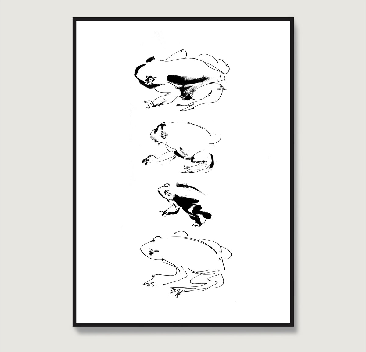Framed art print of an ink frog study on a white background.