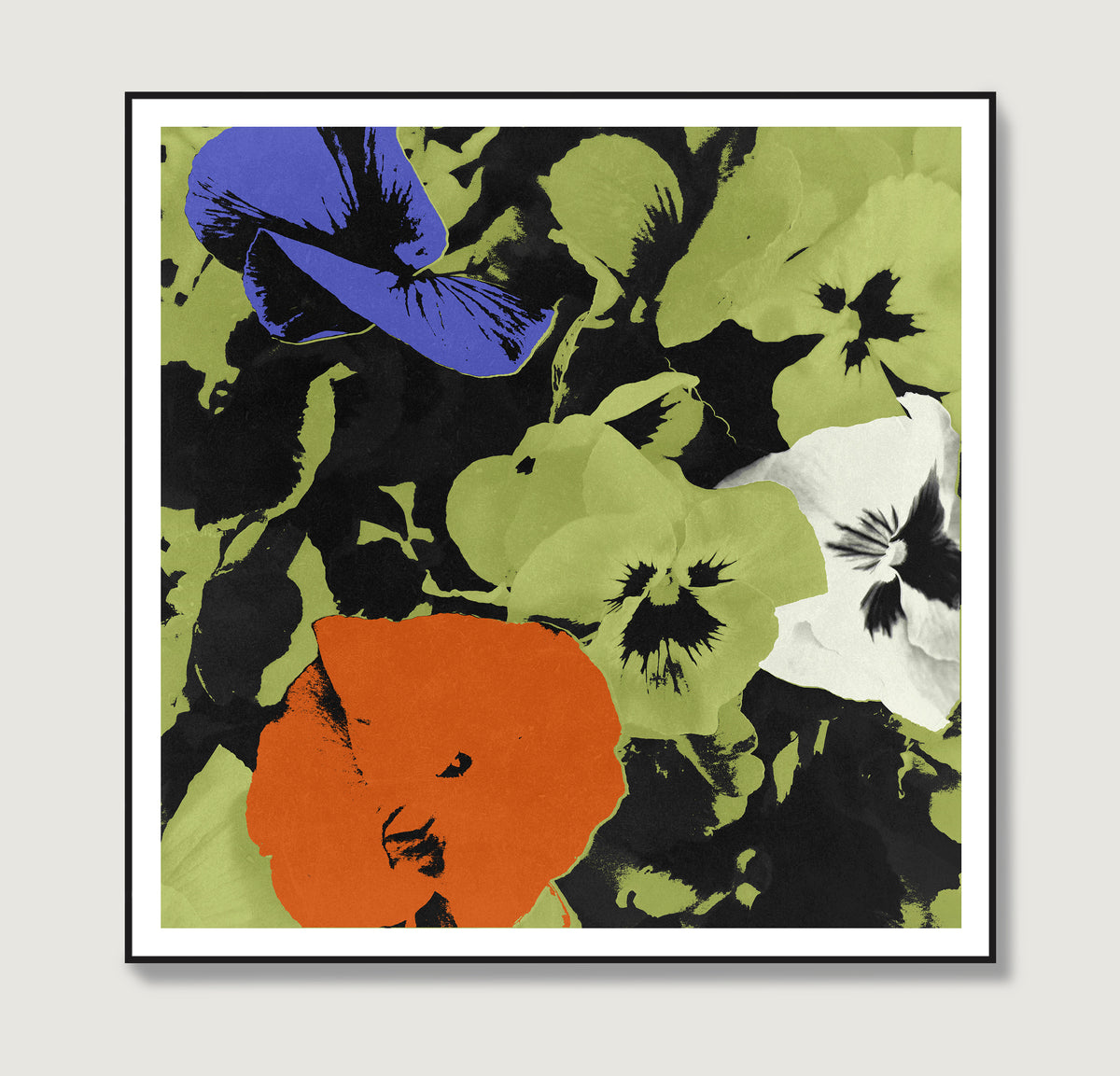 Pop art print with colorful flowers.