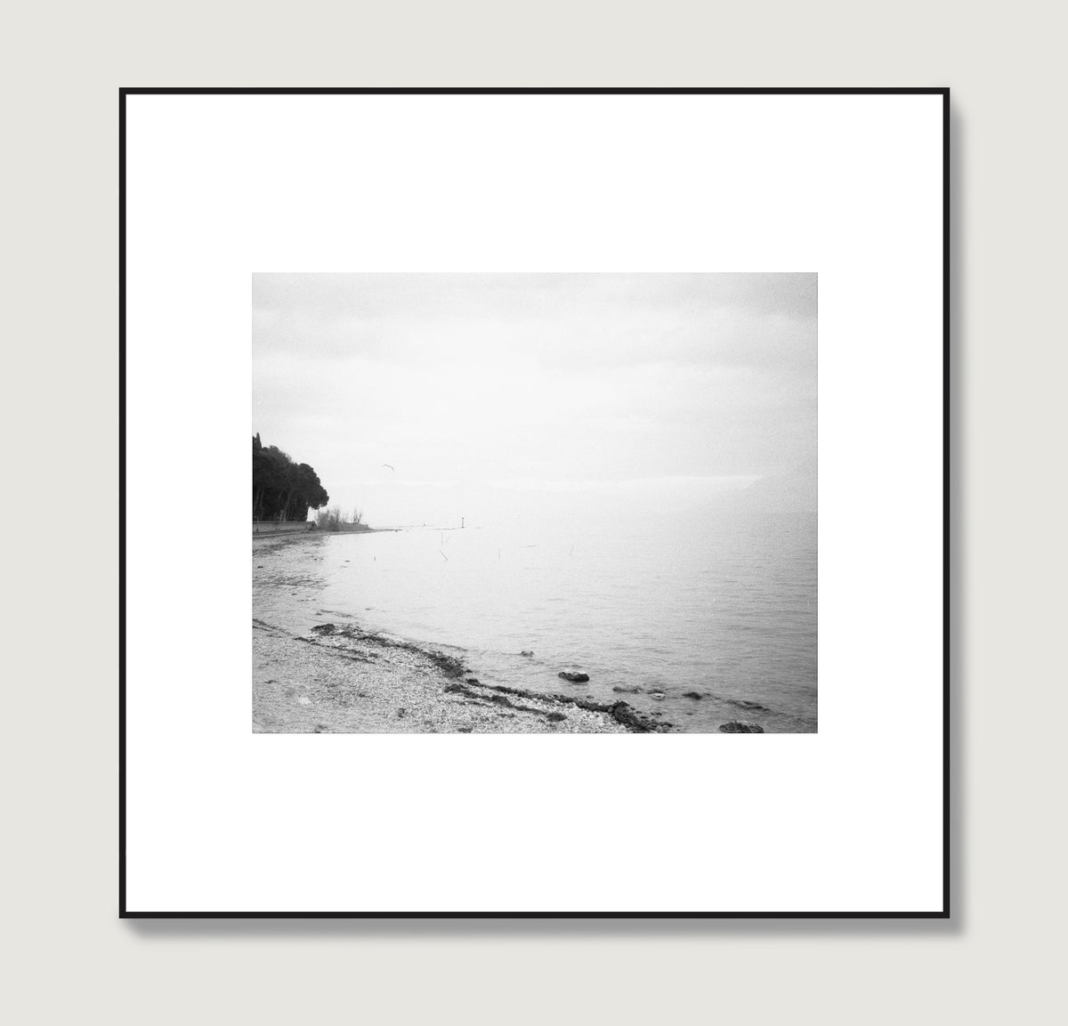 Lake Garda vintage, artistic, landscape photography, black and white art print.
