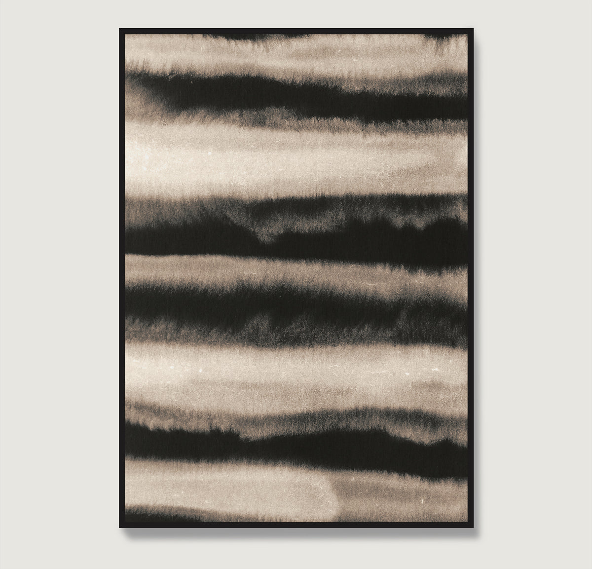 Monochrome watercolor abstract lines art print.