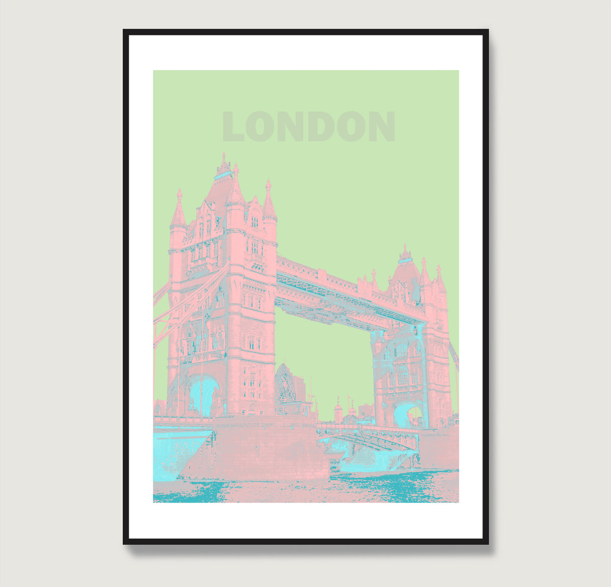 Travel poster London landmark red and green art print.