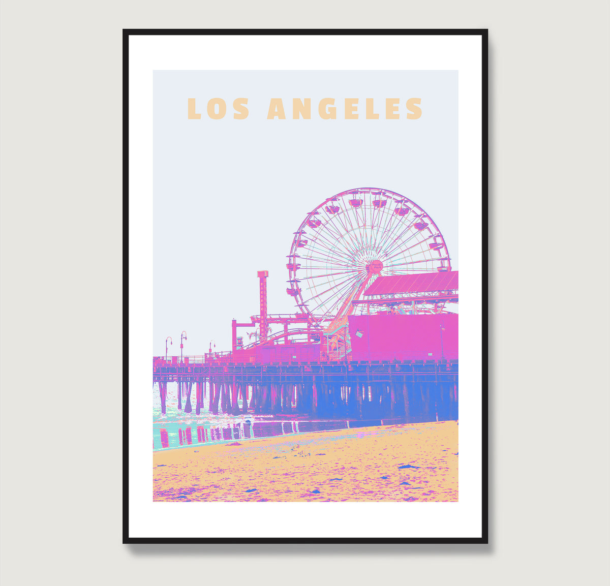 Travel poster Los Angeles landmark colorful art print.