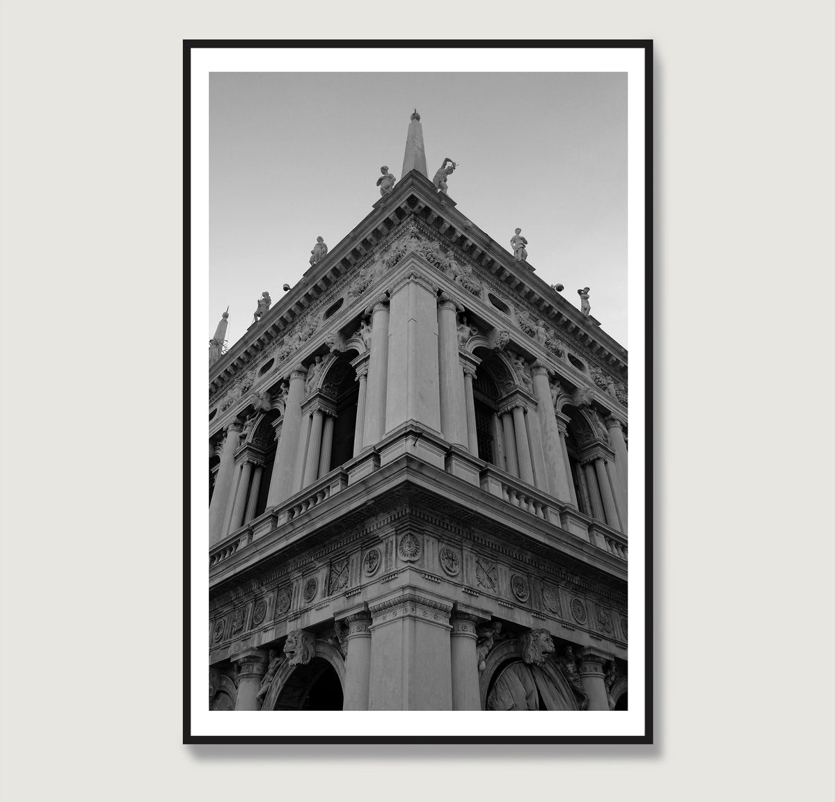 Corner of a classic Venetian building, artistic black and white photography art print.
