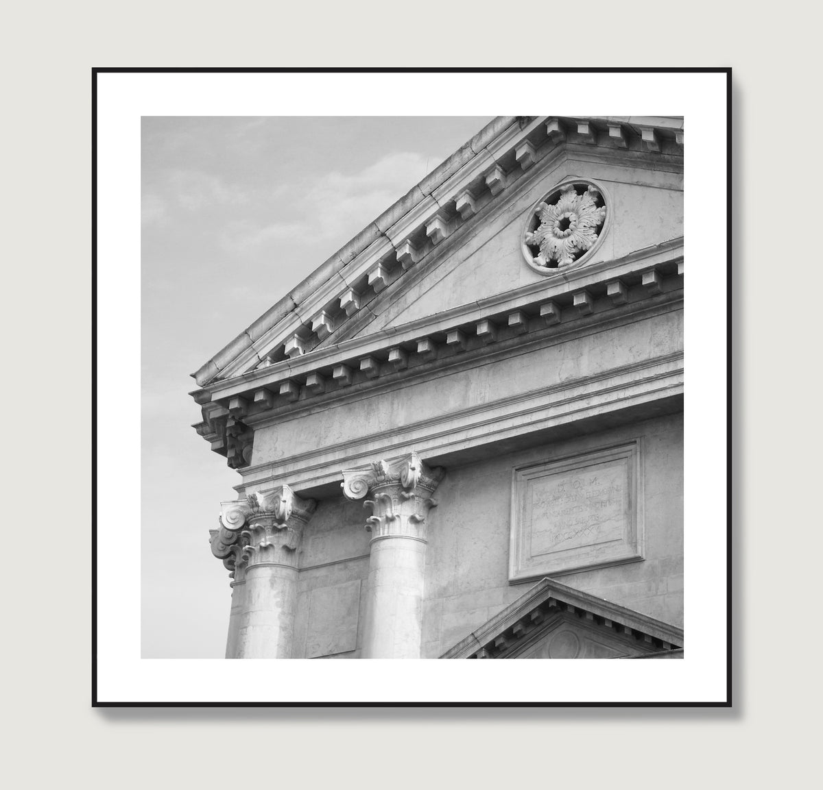 Monumental, classic architectural corner of Venice, black and white photography art print.
