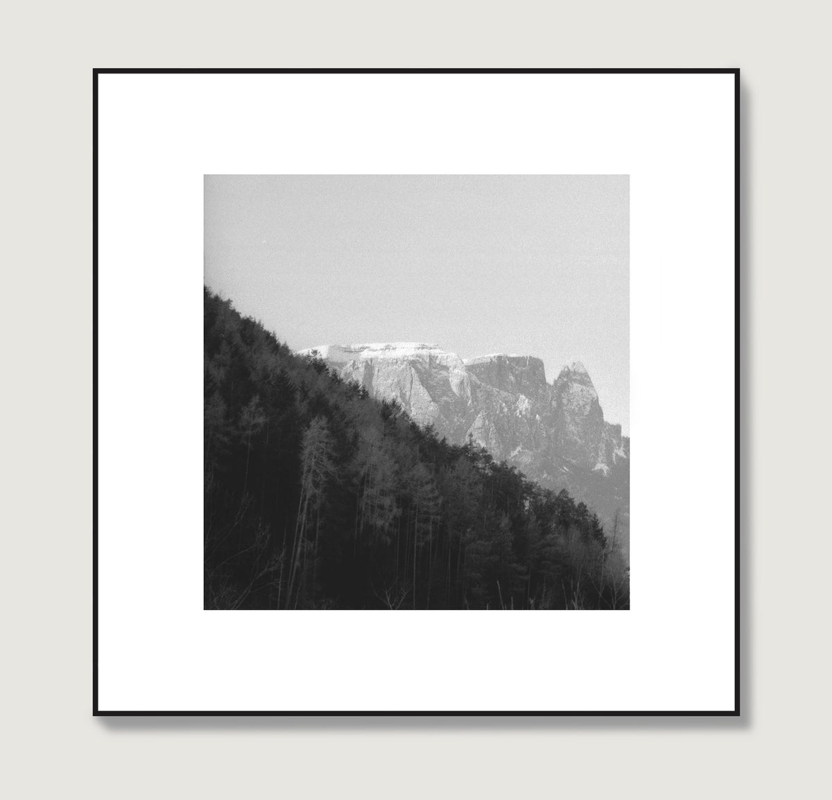 Moody mountains landscape photography, black and white art print.