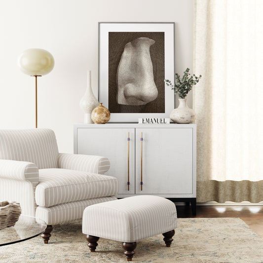 David's nose on a dark background, anatomy art print in an elegant, chic interior.