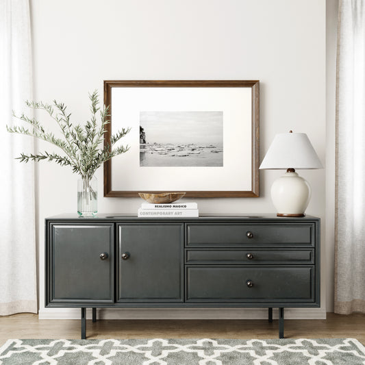 Lake Garda vintage black and white photography art print in a farmhouse interior.