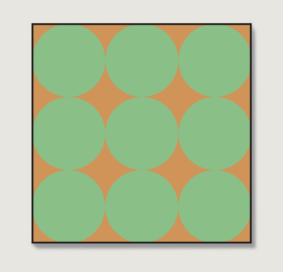 Green dots on a orange background, minimalist graphic art print.