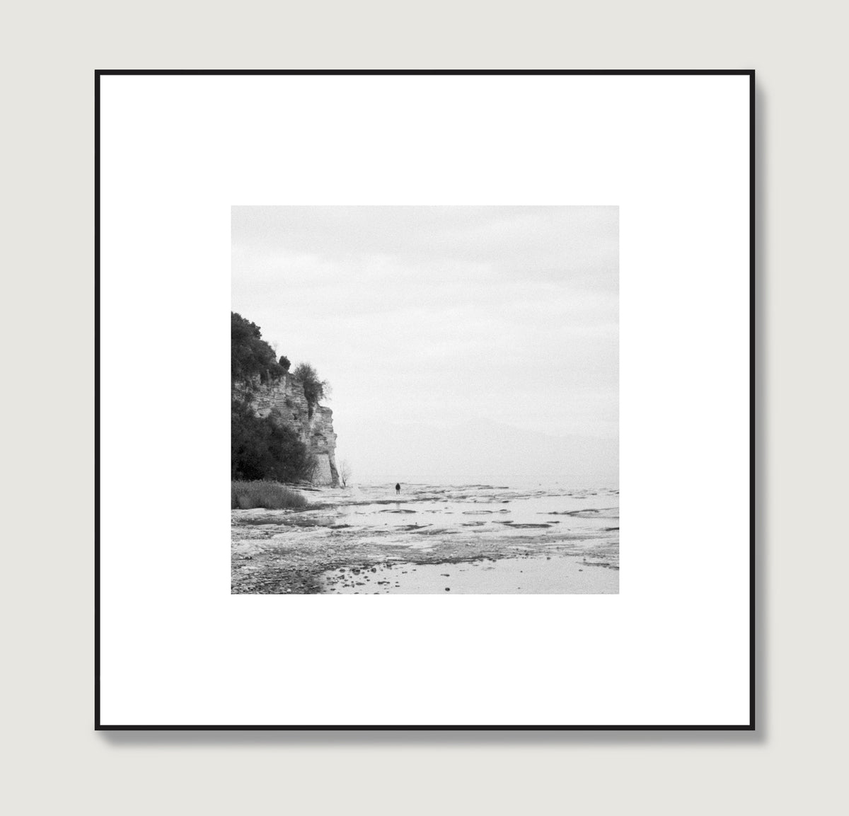 Vintage black and white landscape photography art print.