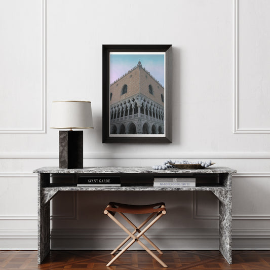 Architectural rich corner of an old Venetian building, pastel colors photography art print in a luxury interior.