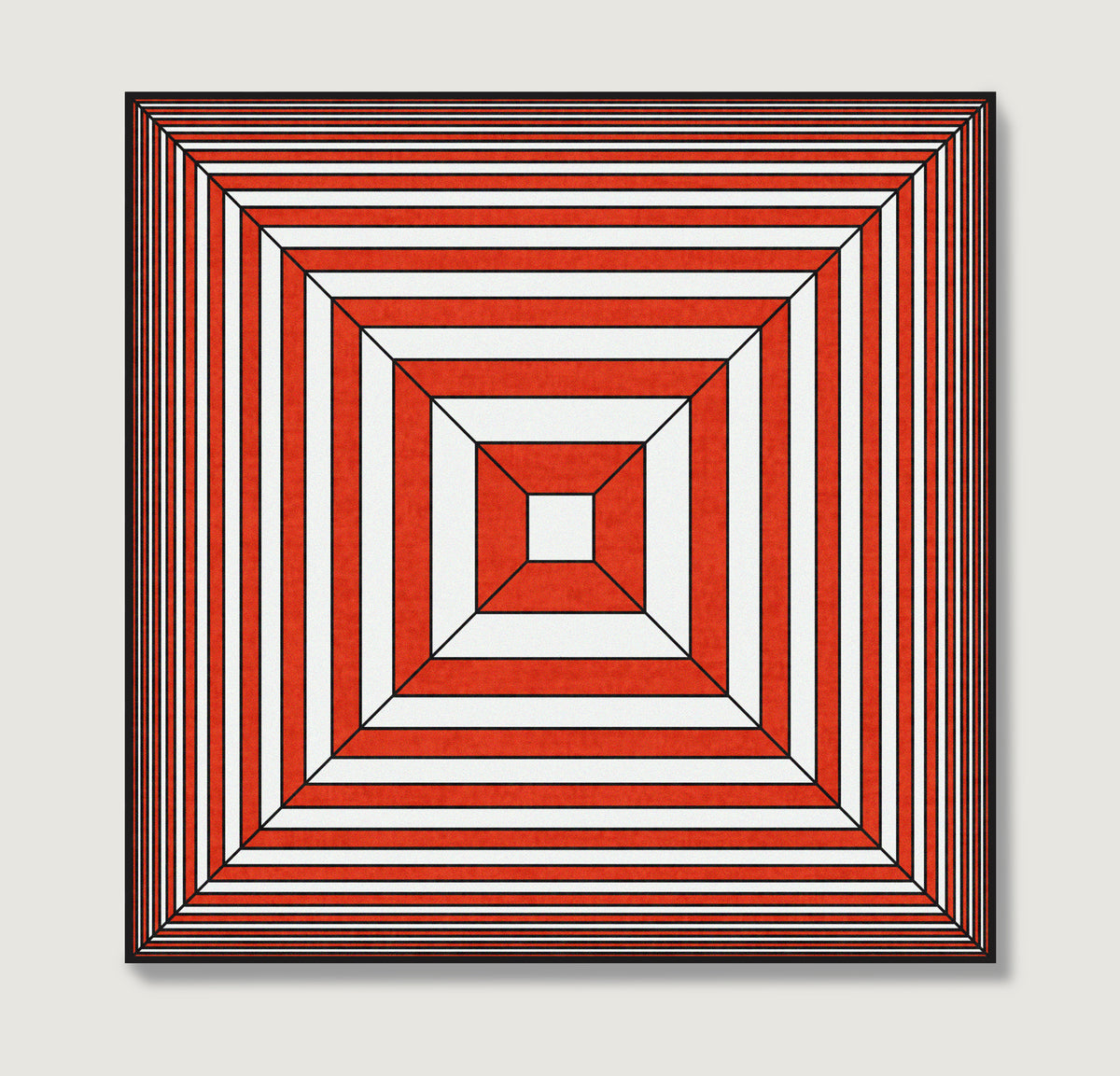Red and white geometric abstract graphic art print.