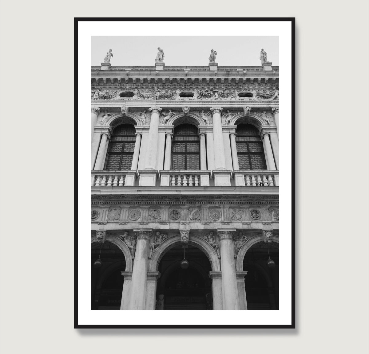Old Venice building facade, black and white artistic photography art print.