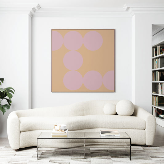 Minimalist contemporary pastel colors art print in a luxury living room.