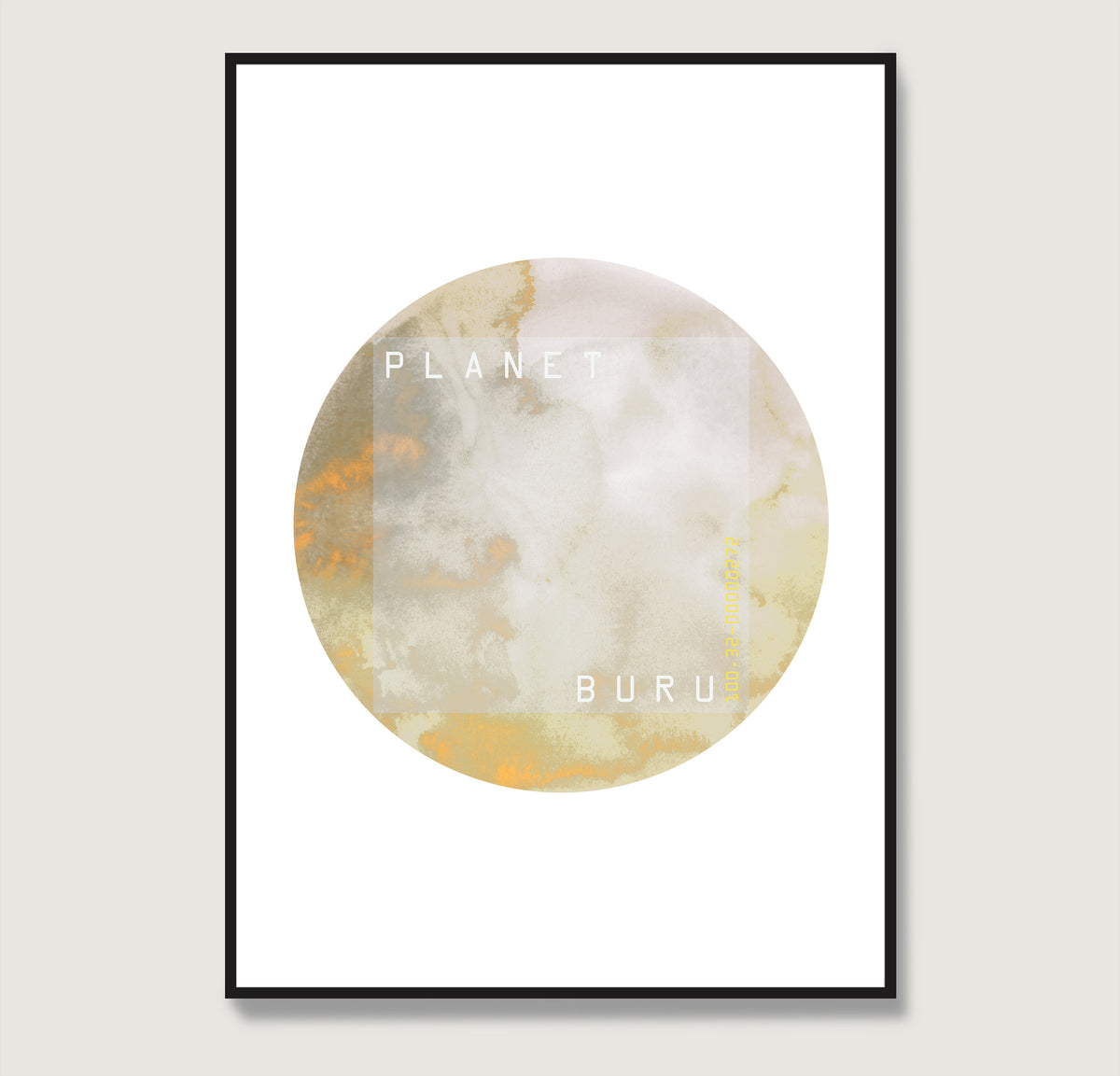 Pastel bright colors planet, minimalist watercolor graphic art print.