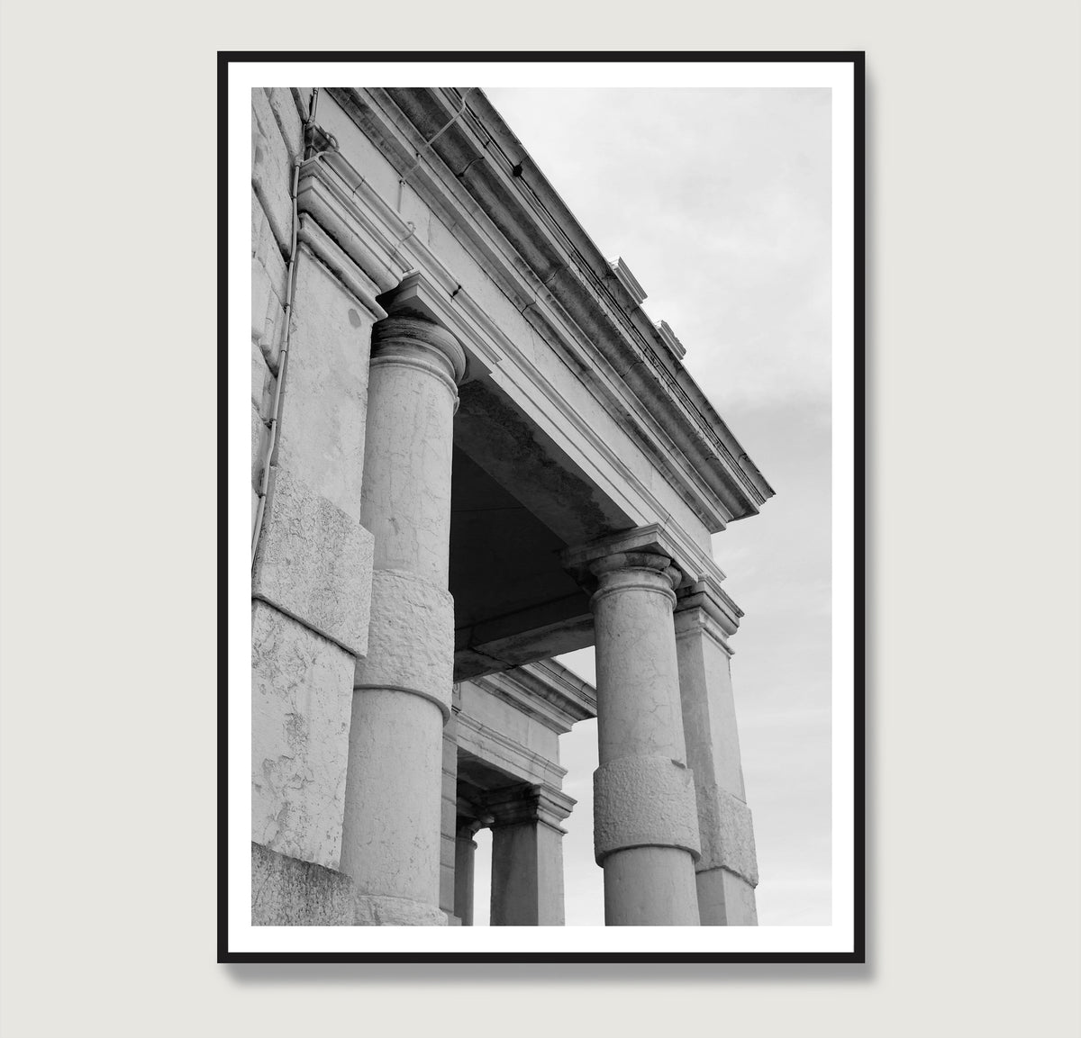 Classic architectural corner of Venice, black and white photography art print.