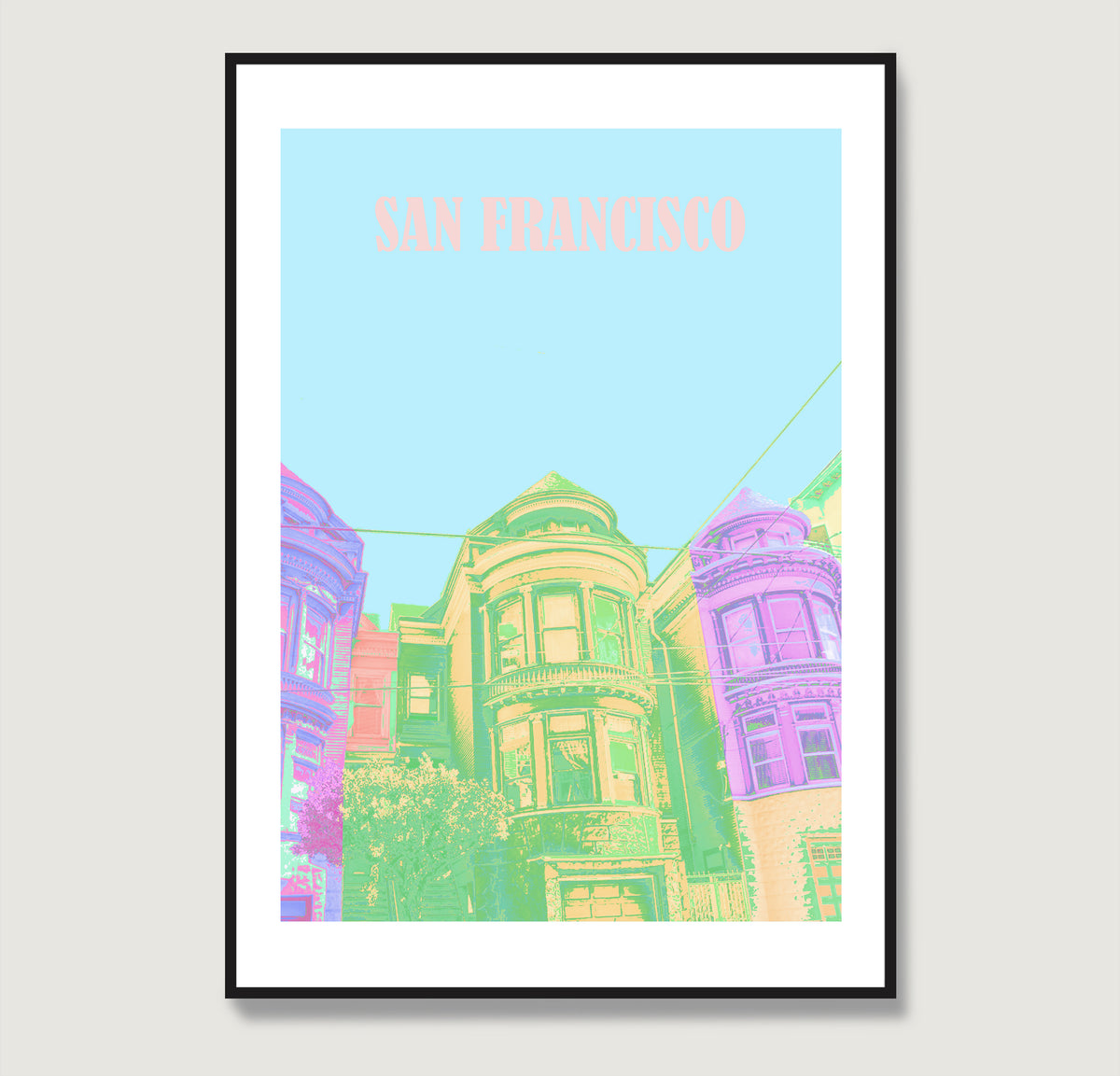 Travel poster San Francisco landmark colorful art print.