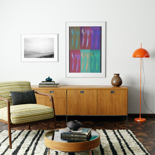 Silverware repetition colorful pop art art print in an eclectic vintage interior.