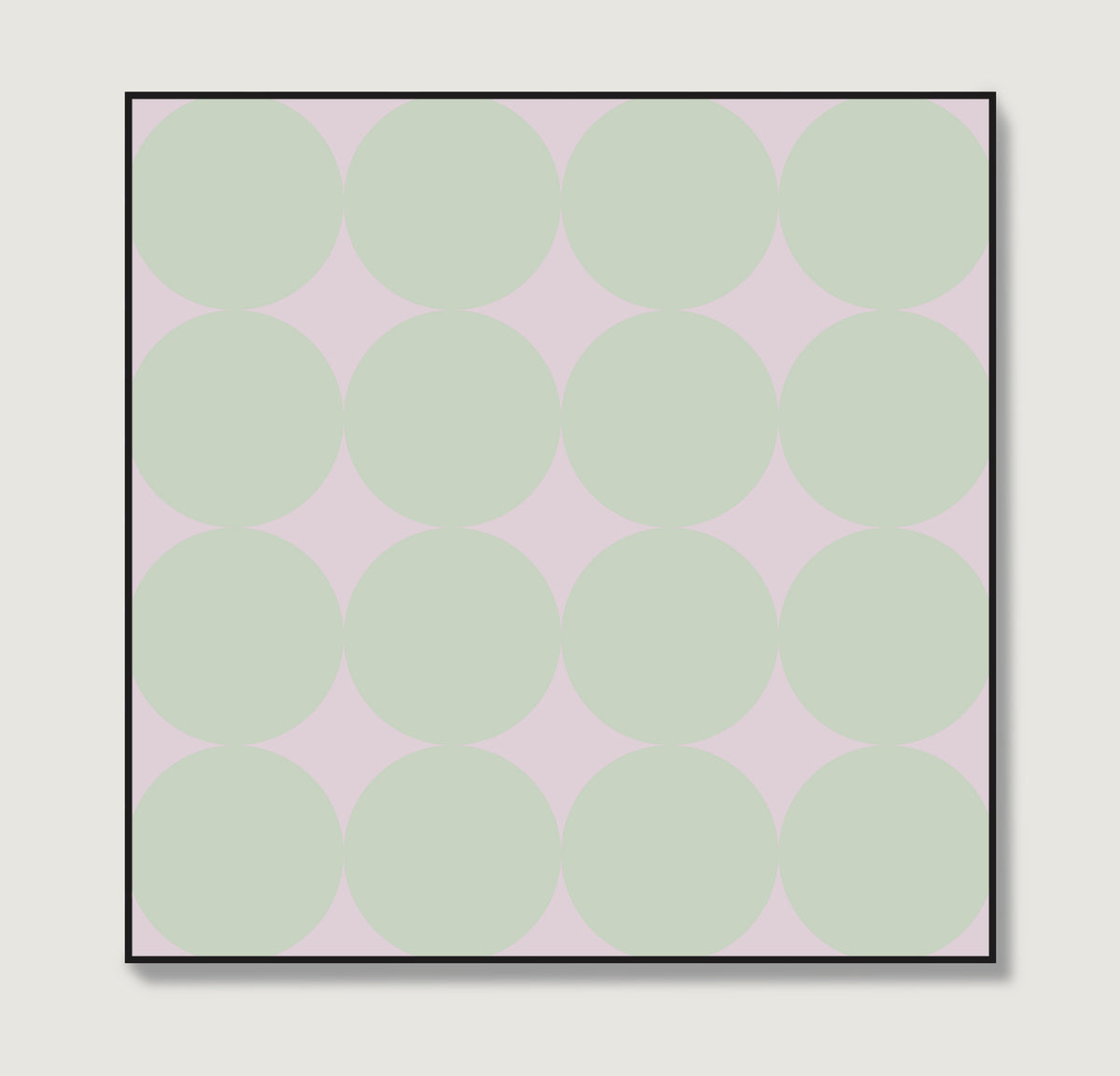 Green dots on a pink background, minimalist contemporary art print.