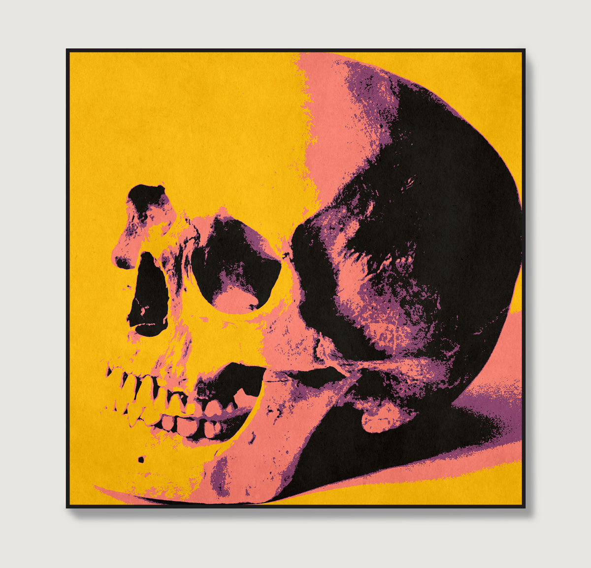 Intense yellow skull pop art art print.