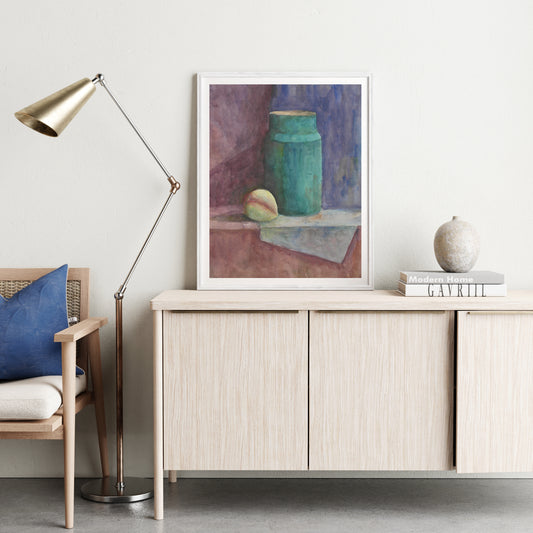 Watercolor still life study art print in a bright, natural interior.