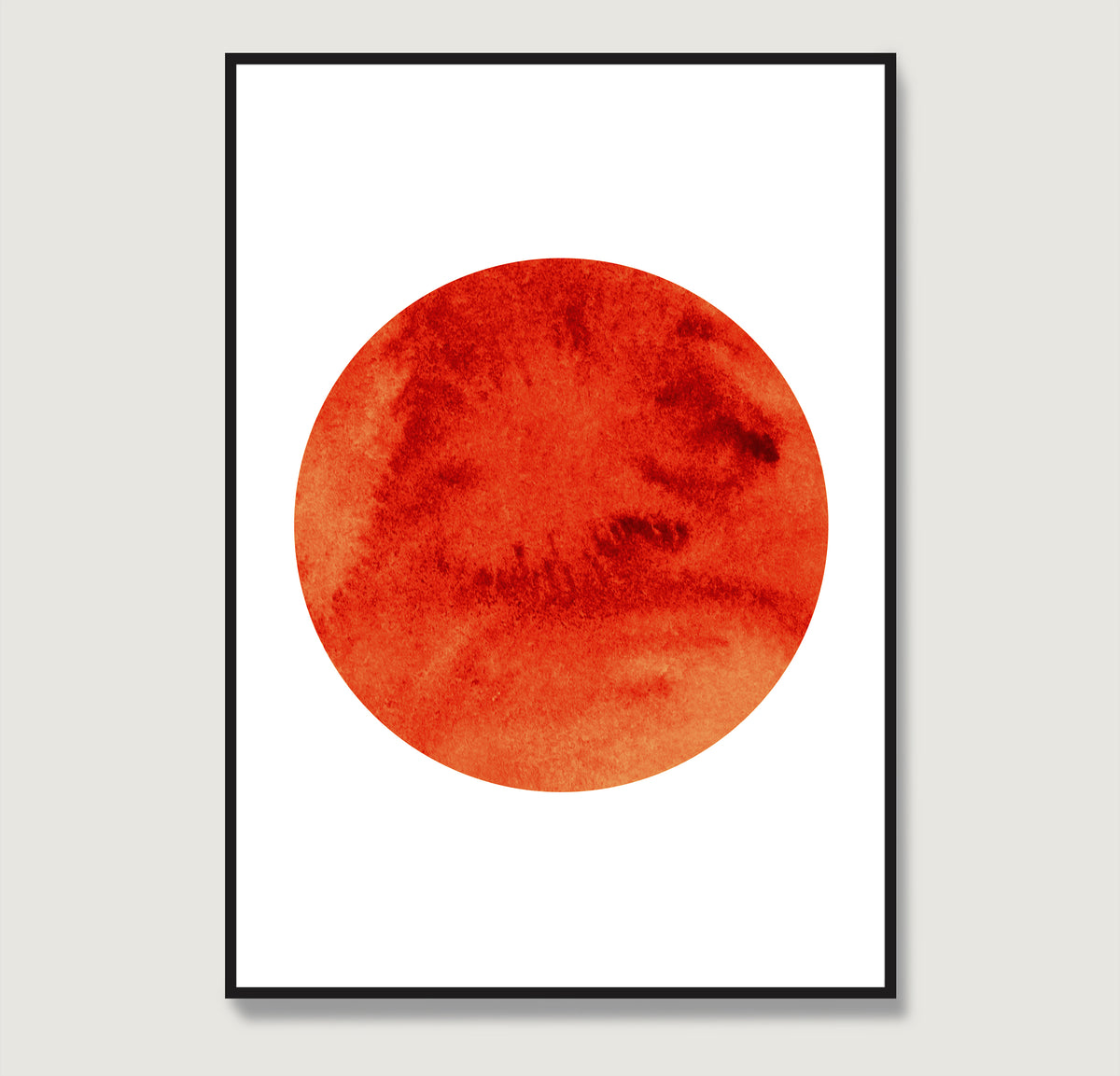 Intense red Sun, minimalist graphic art print.