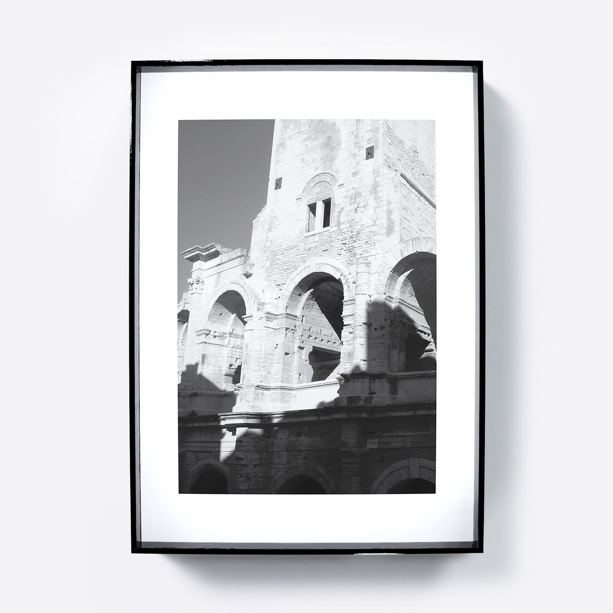 Black and white photography art print that depicts ancient architecture.