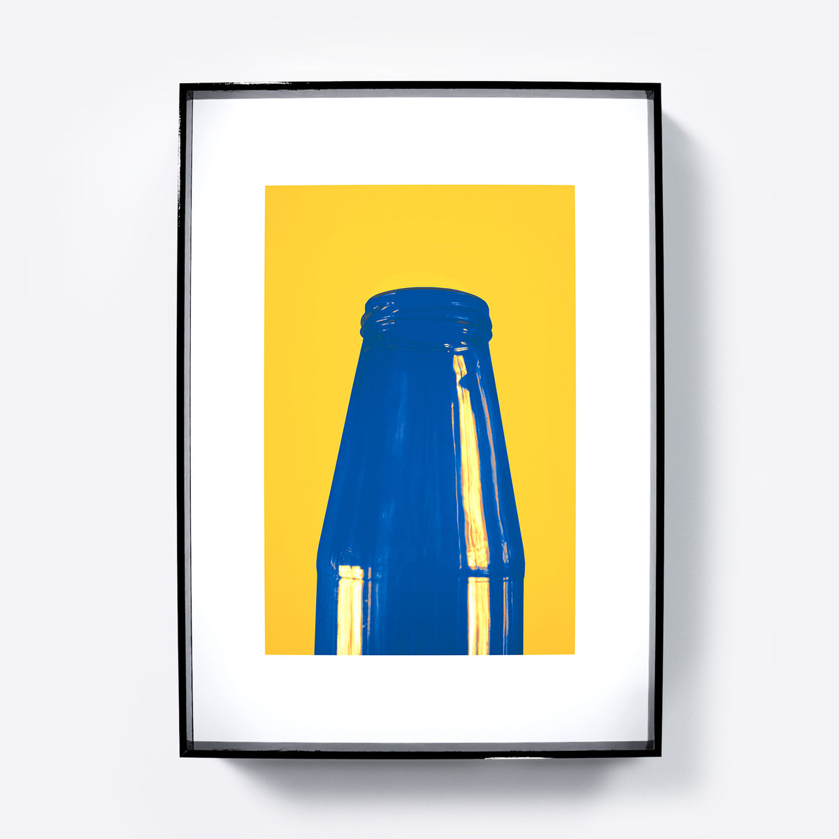 Minimalist graphic art print with blue and yellow.