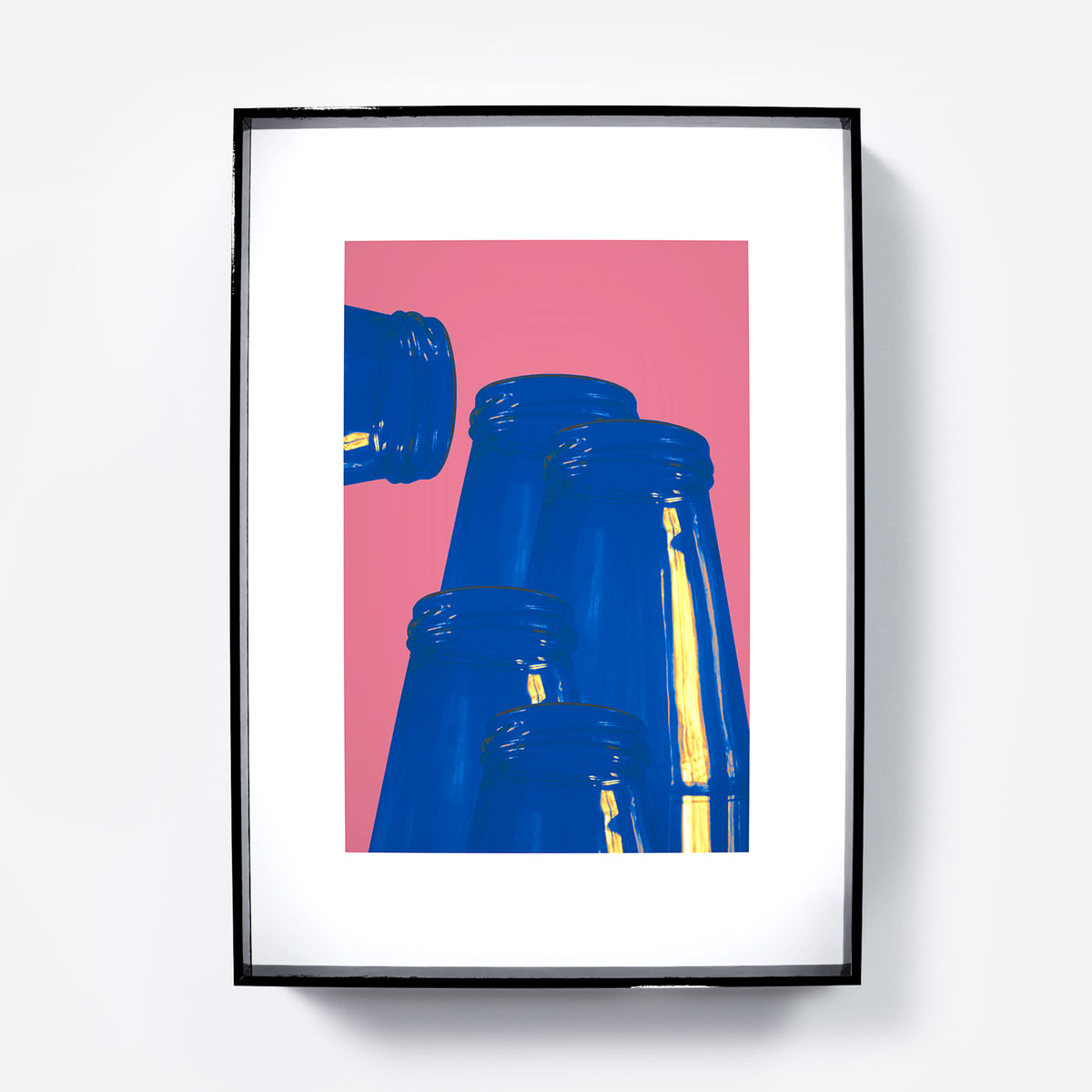 Pink and blue graphic art print.