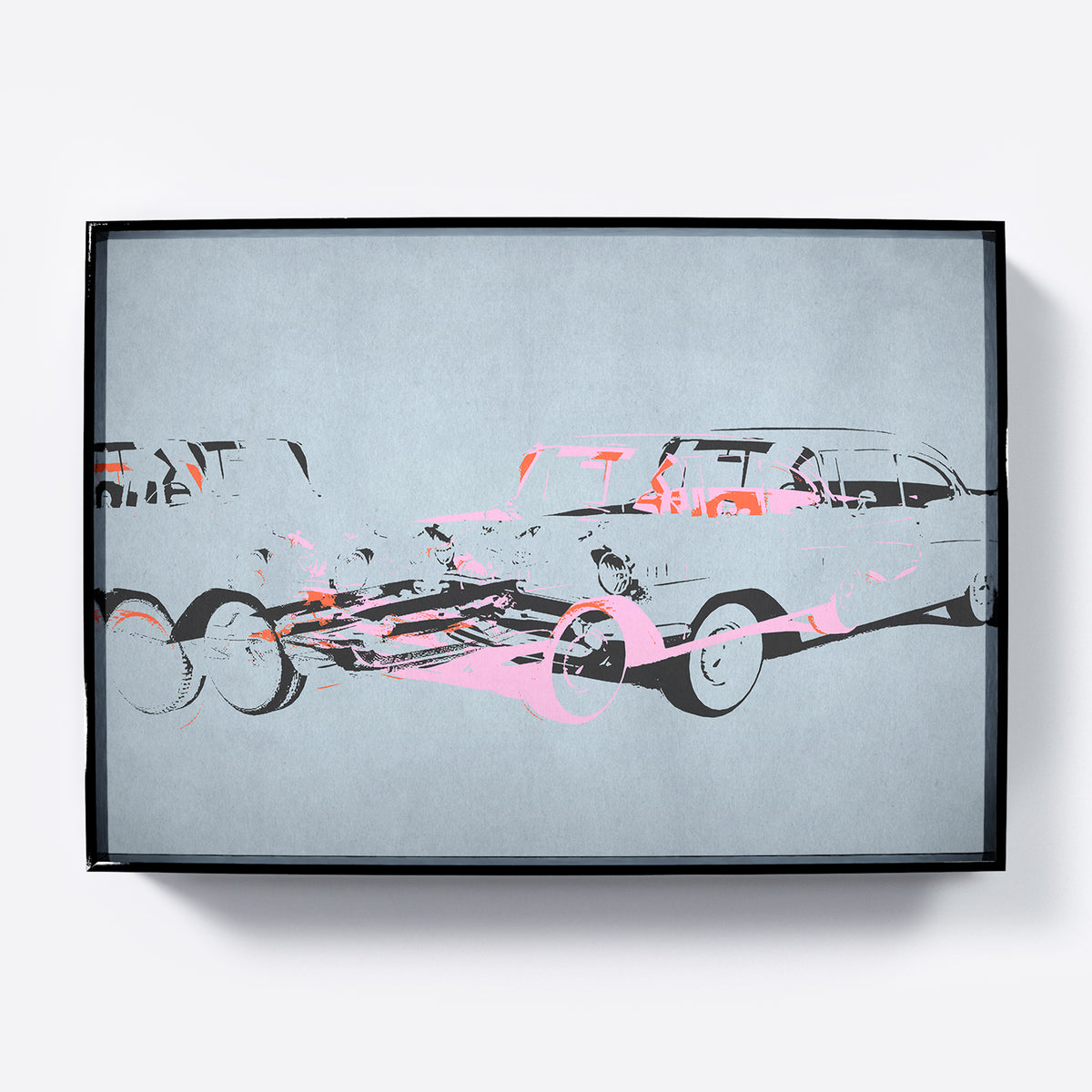 Pop art car crash on blue art print.