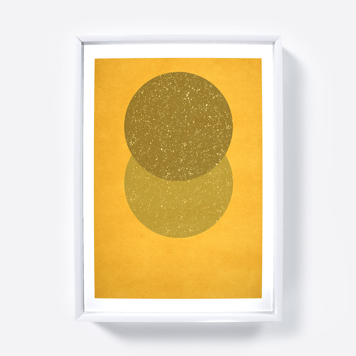 Framed artwork with two overlapping circles on a yellow background