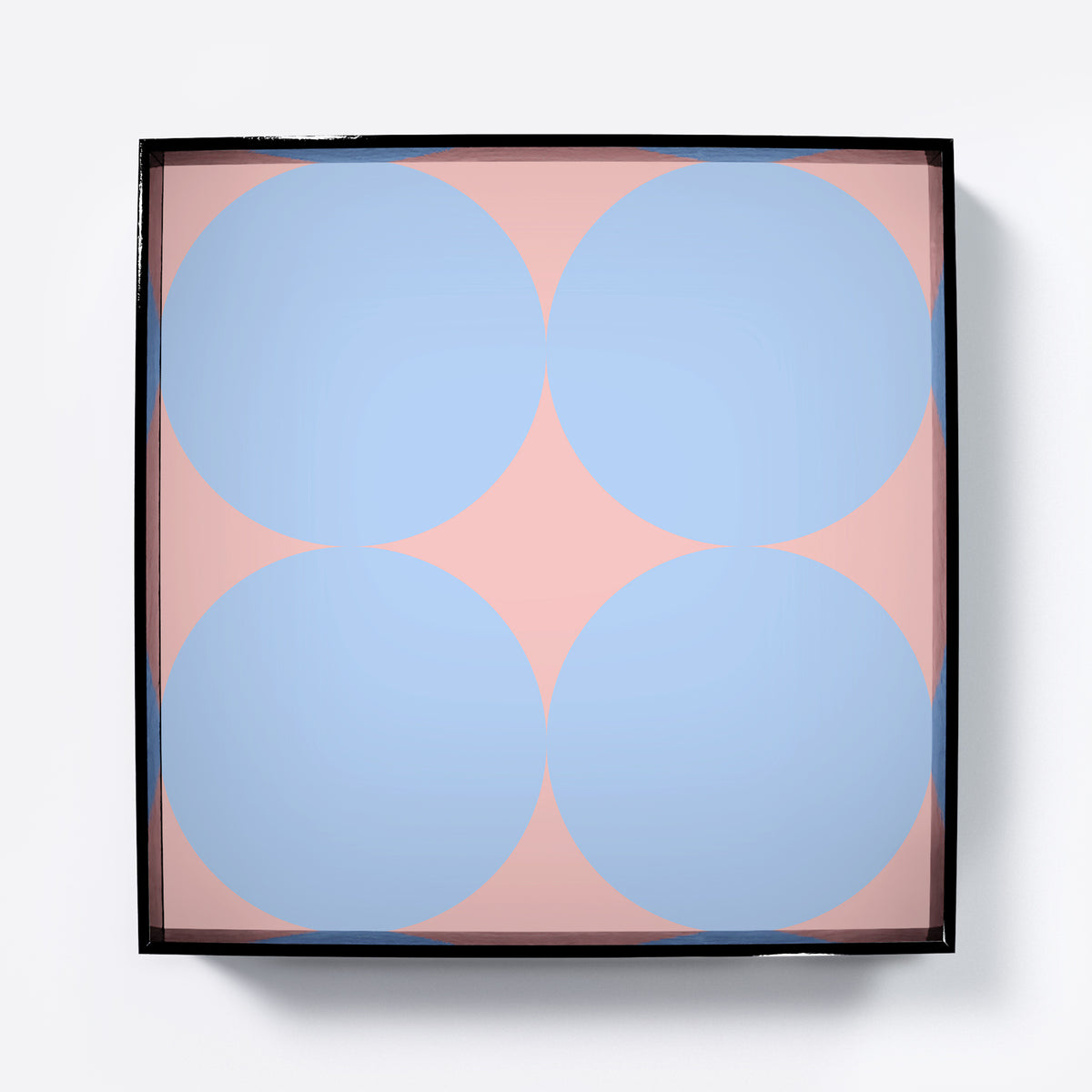 Contemporary minimalist art print with blue circles on pink.