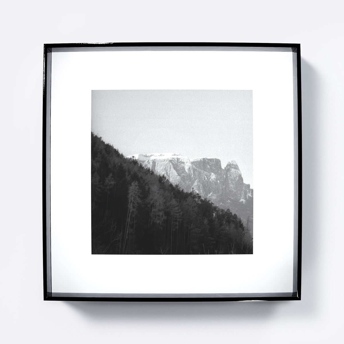 Moody mountains landscape photography, black and white art print.