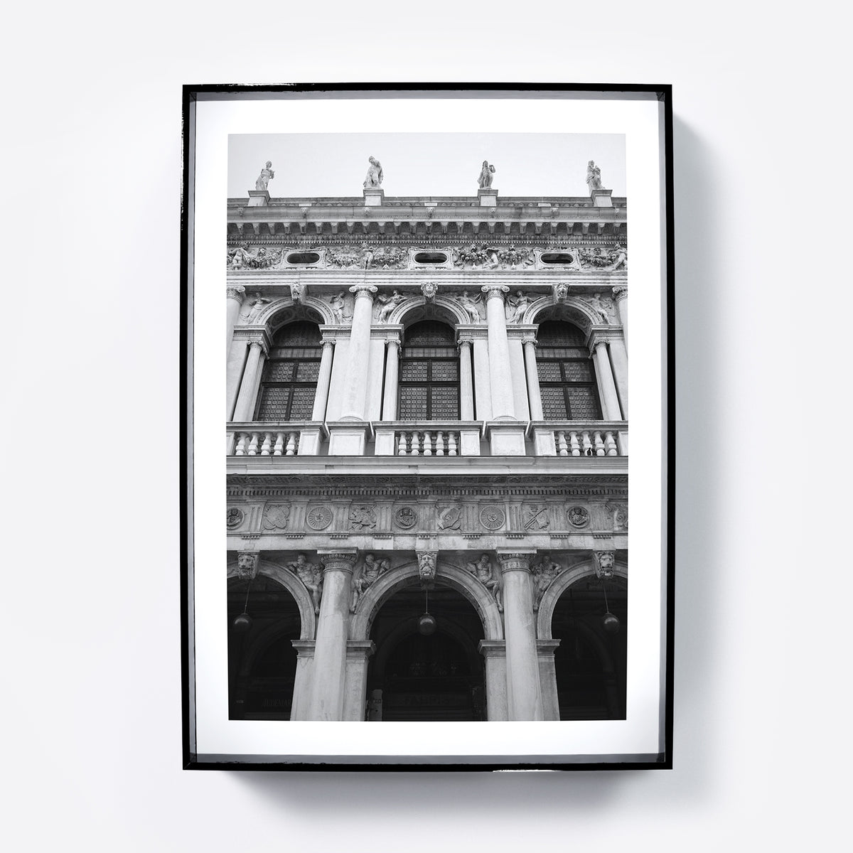 Old Venice building facade, black and white artistic photography art print.
