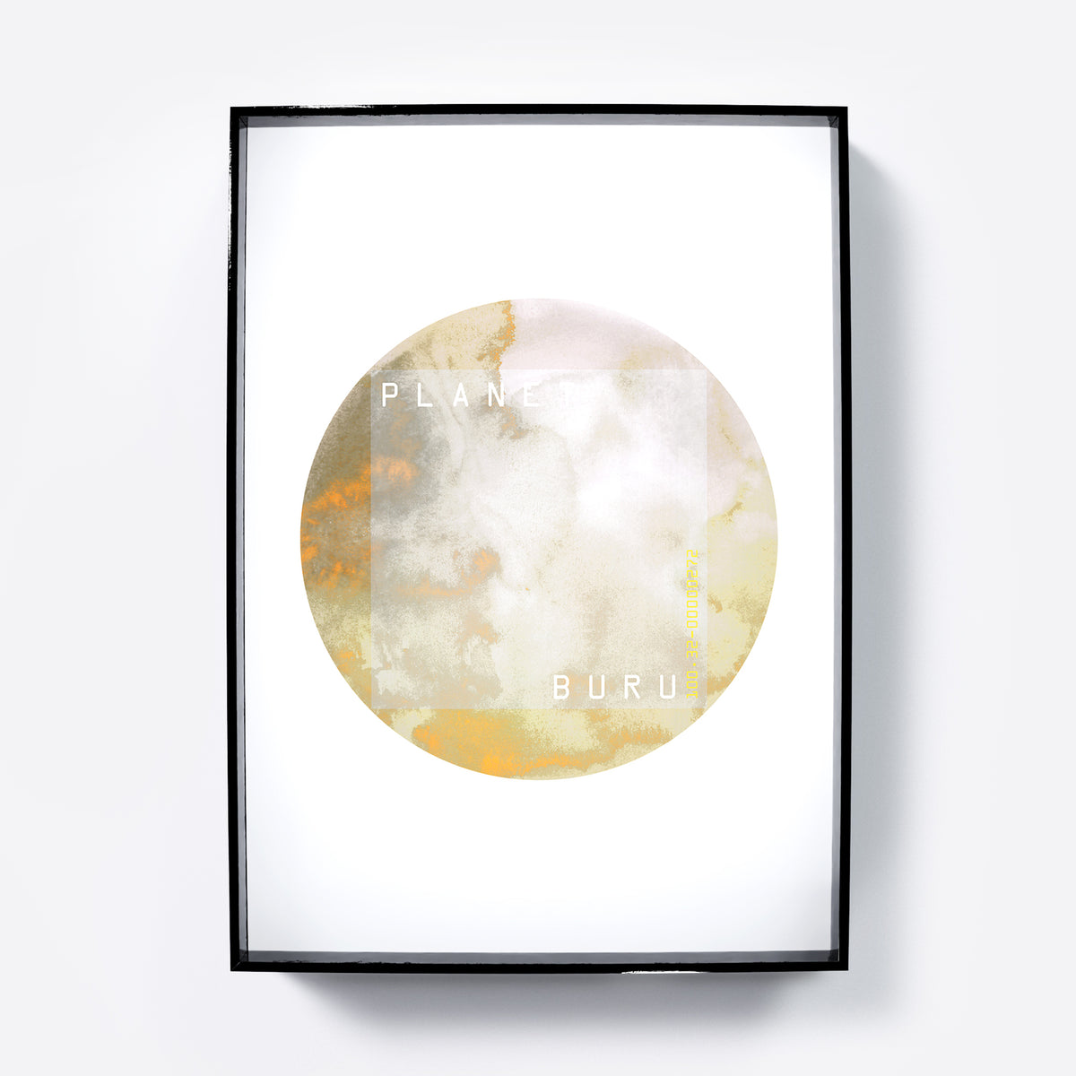 Pastel bright colors planet, minimalist watercolor graphic art print.