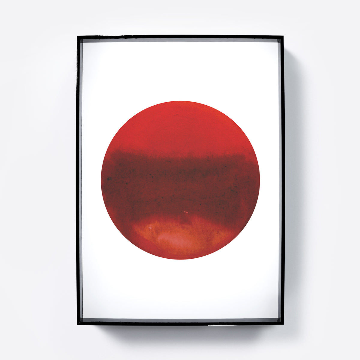 Intense red planet, minimalist watercolor graphic art print.