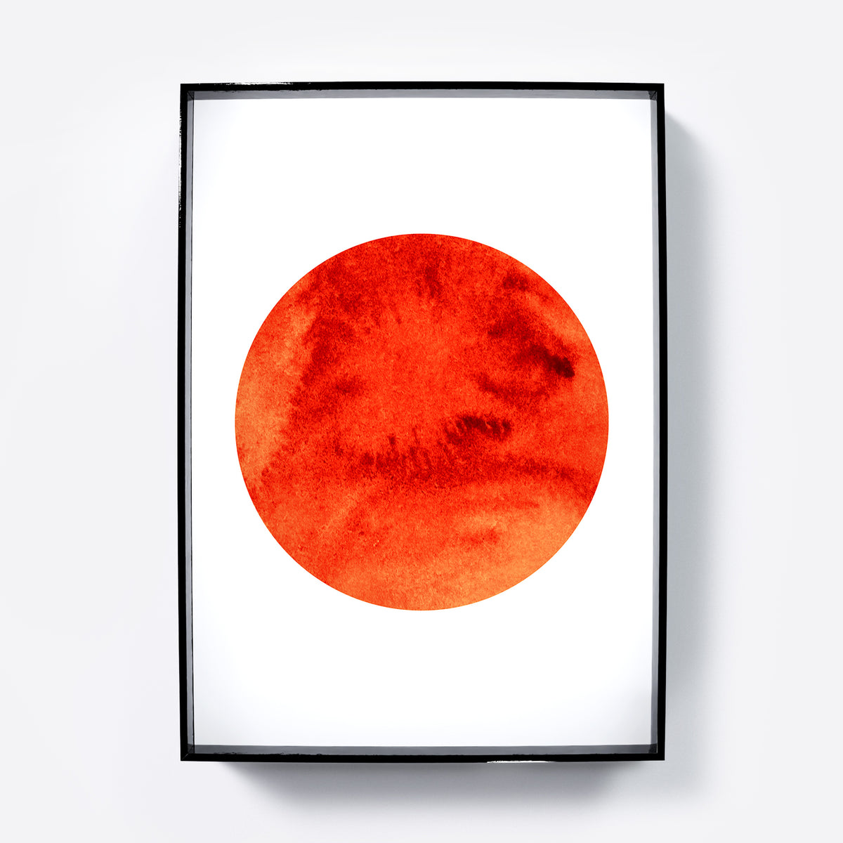 Intense red Sun, minimalist graphic art print.