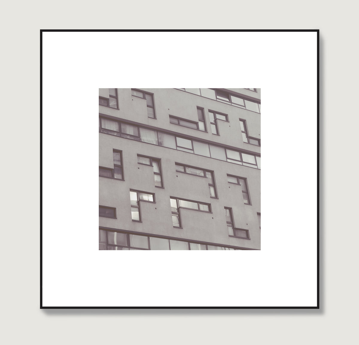Modern, brutalist architecture, Vienna urban monochrome photography art print.